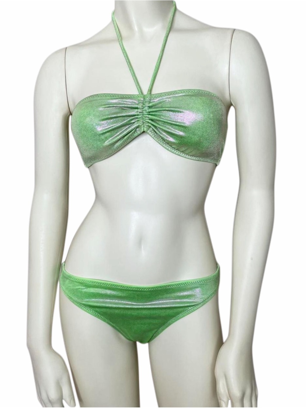 Shimmery Green Bandeau Halter Bikini - Women Swim
